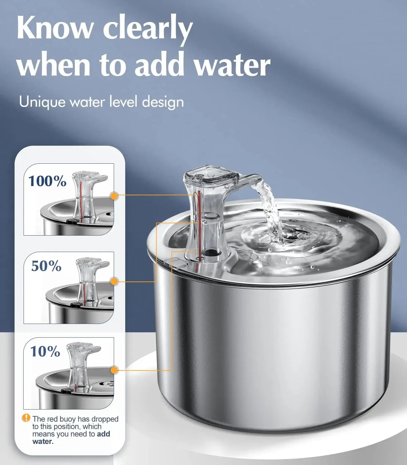Automatic cat water fountain with optional sensor  and heater. 2L fully stainless steel pet water dispenser