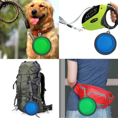Collapsible Pet Silicone Dog Food Water Bowl Outdoor Camping Travel Portable Folding Pet Bowl Dishes with Carabiner Pet Supplies