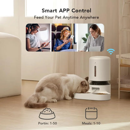 Automatic Feeder, 5G WiFi Pet Feeder for Two Cats or Dogs with Remote Control, 5L Cat Food Dispenser with Low Food Sensor