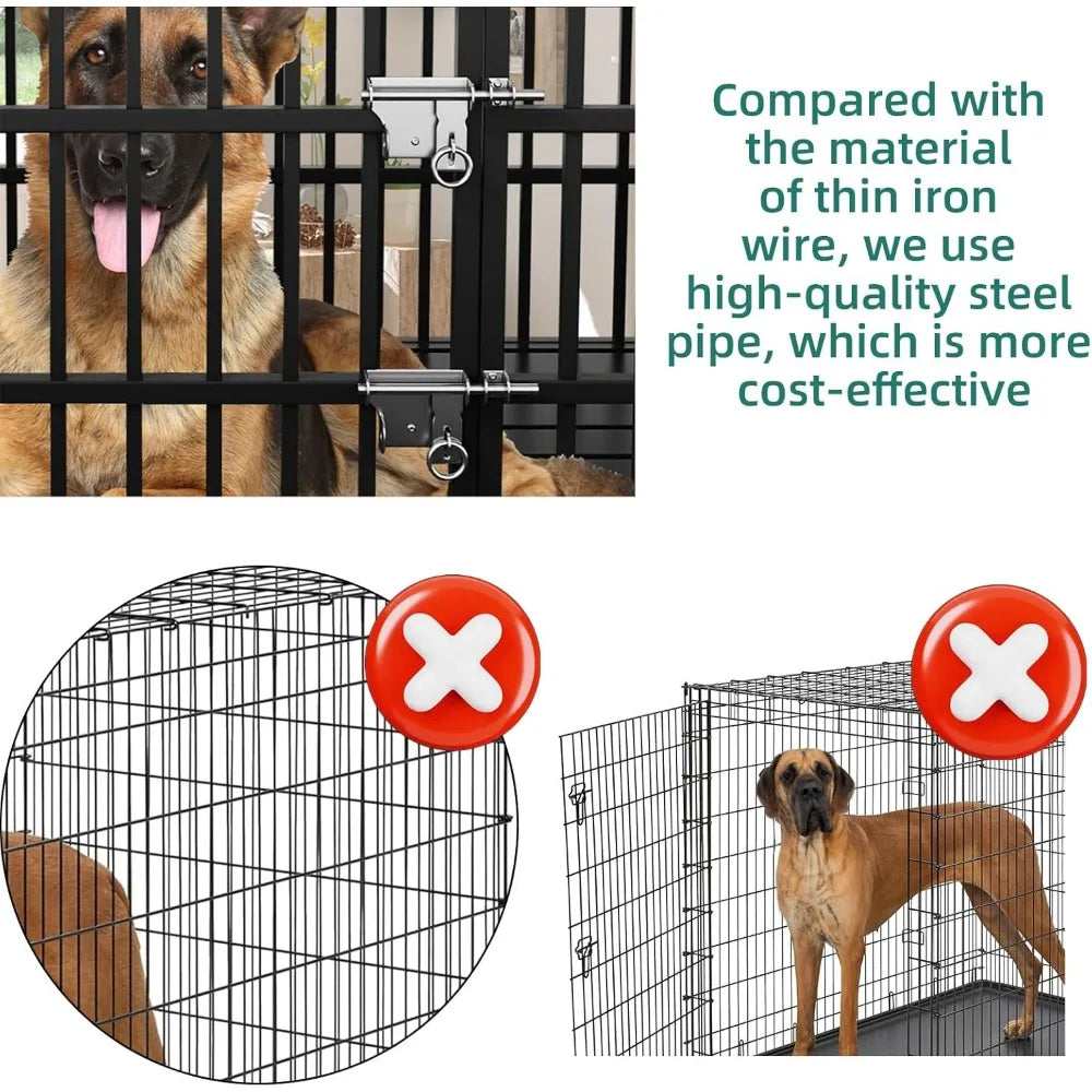 Heavy Duty Dog Crate for Large Giant Dogs, Metal Pet Cage Dog Kennel with Roof Strong Playpen, 54'' Dog Cage with Sturdy Latches