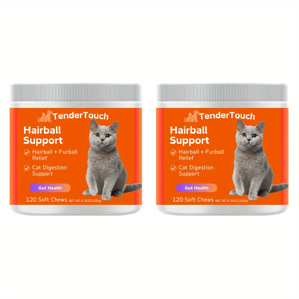 240 Chews - 2 Pack (2 x 180g/6.35oz) 360g/12.7oz - TenderTouch Cat Hairball Support Chews - Hairball Supoort Cat Treats