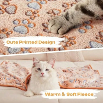 【New Arrival】Soft Flannel Pet Blanket, Paw Print Warm Throw for Dogs Cats, OEKO-TEX Certified Cozy Bed Cover