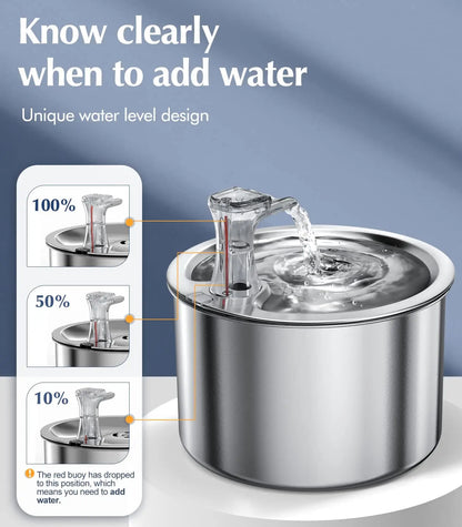 Automatic water fountain. 2L fully stainless steel pet water dispenser