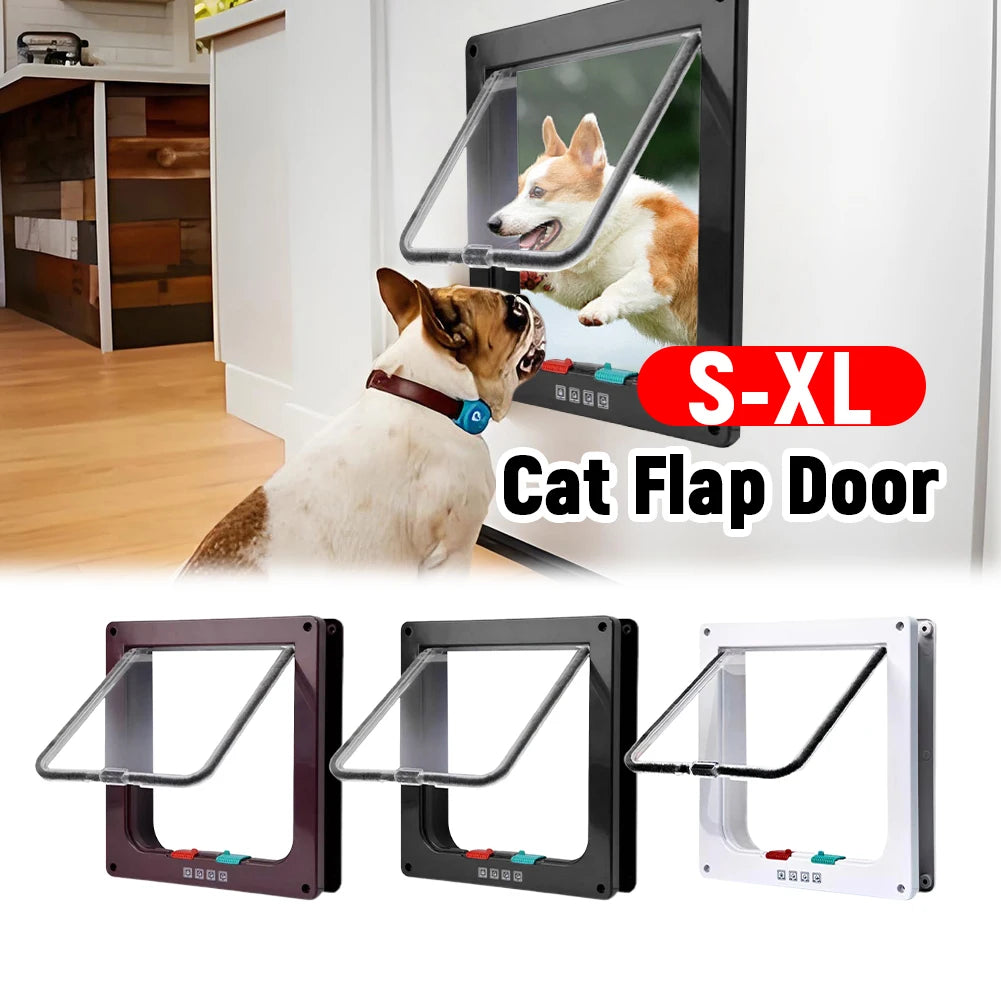 Cat Flap Door with 4 Way Security Lock Puppy Kitten Safety In&out Pet Door ABS Plastic Small Pet Gate Pet Doors and Sliding Door