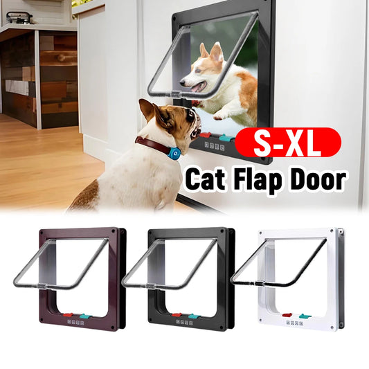 Cat Flap Door with 4 Way Security Lock Puppy Kitten Safety In&out Pet Door ABS Plastic Small Pet Gate Pet Doors and Sliding Door