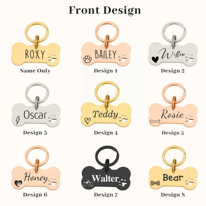 Bone Stainless Steel Dog ID Tag Custom Engraved with Name Personalized Logo Black Pet Memorial Gift Durable Collar Keepsake