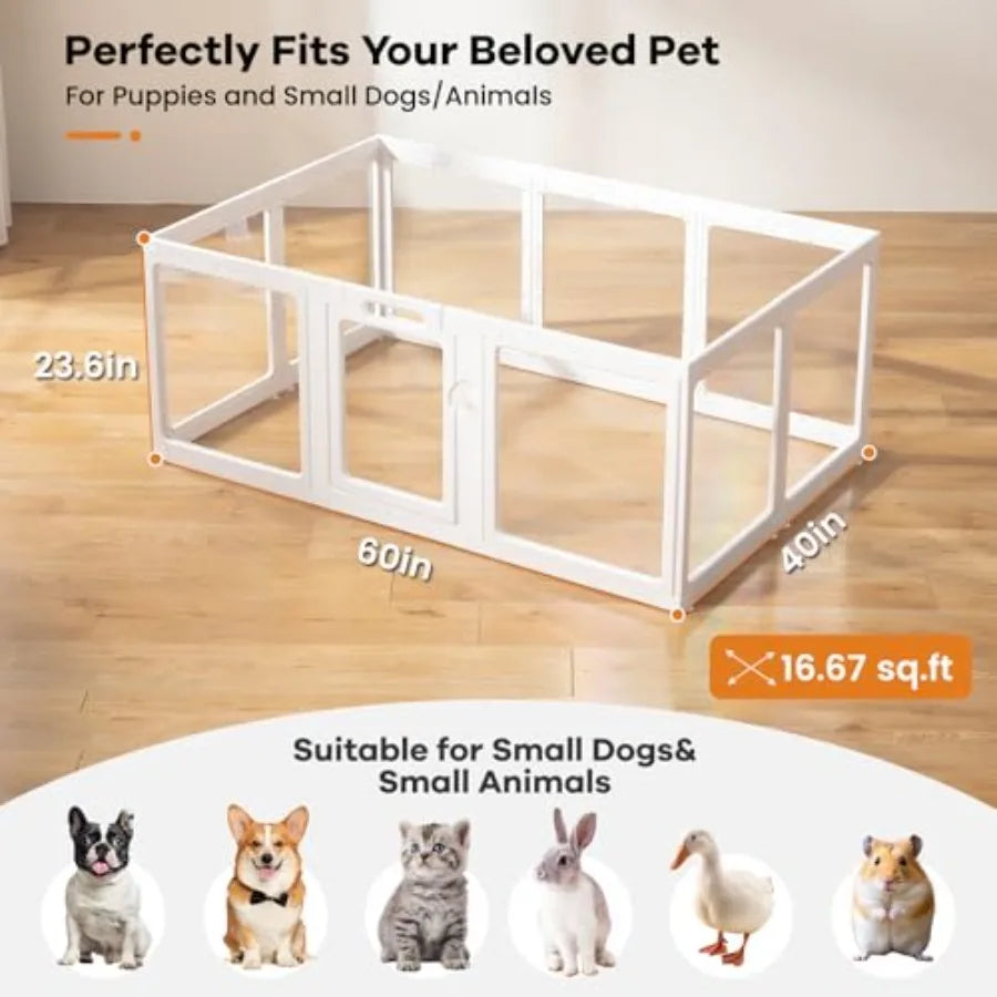 Clear Acrylic Dog Playpen Indoor Puppy Cat Small Pet Play Pen Pet Cat Playpen for Rabbits Dog Fence Crate Kennel Whelping Cage