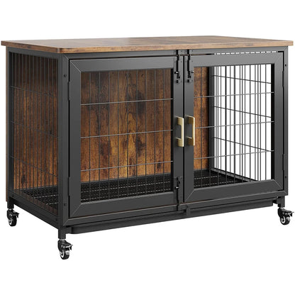 37.4 Inch Wooden Dog Crate Furniture for Small-Medium-Large Dogs, Heavy Duty Dog Kennel Furniture Indoor with Wheels