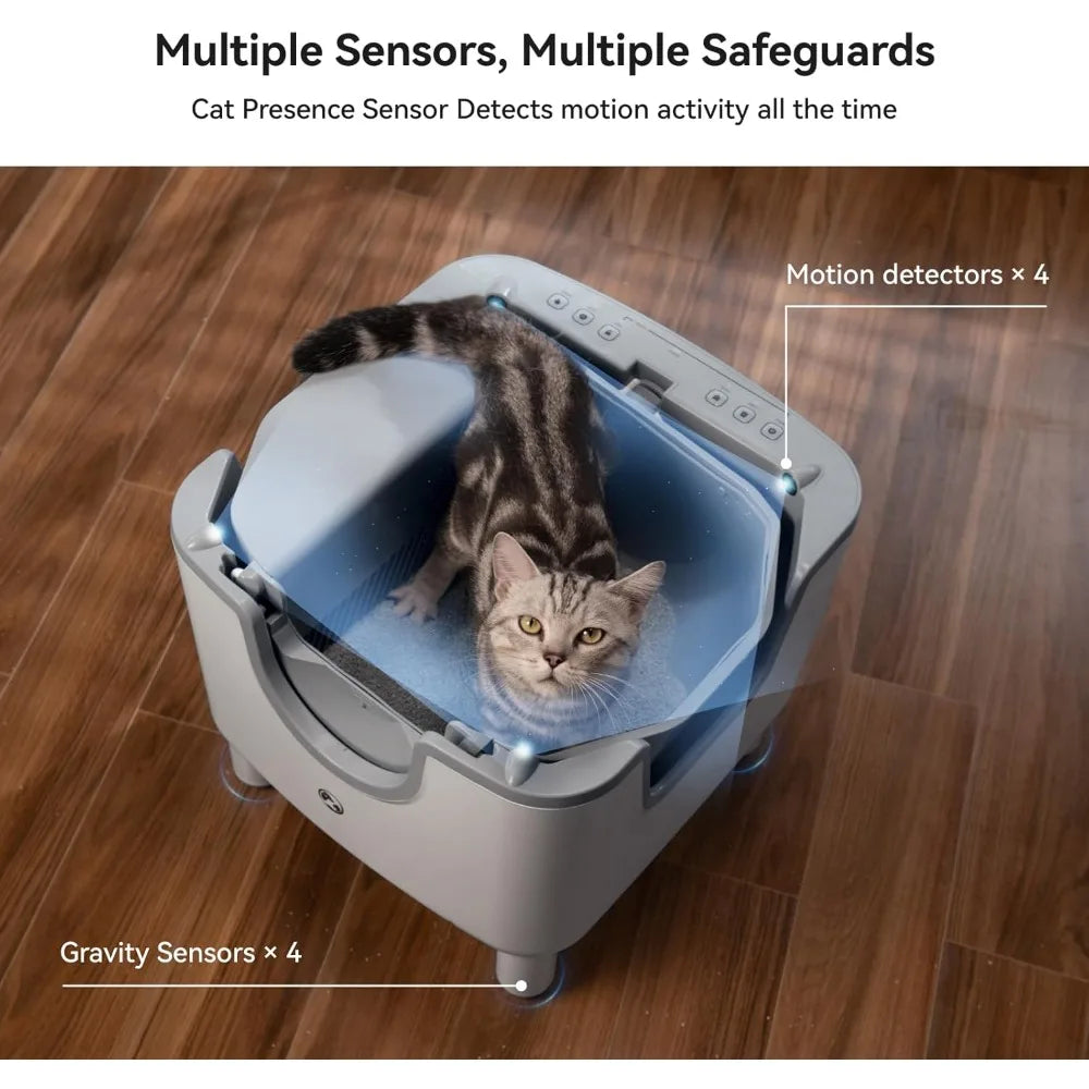 F6 Self-Cleaning Litter Box - Open-Top Automatic Cat Litter Box with Odor Control, Safety Features, and Easy Maintenance