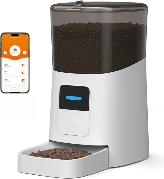 6L 2.4G WiFi APP Remote Smart Pet Dry Food Feeder Low Food Sensor 10s Voice Reminder Max 15 Daily Timed Meals Cats Dogs