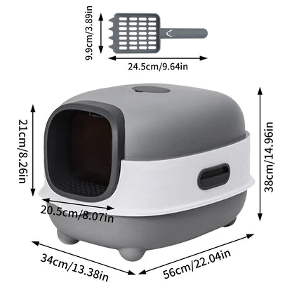 Oval Oblong Hooded Cat Litter Box Tray Front Entry Enclosed Toilet with Litter Scoop for Kittens Cat