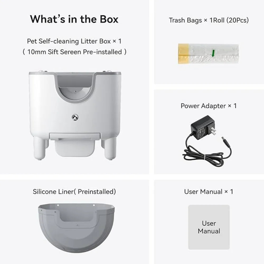 F6 Self-Cleaning Litter Box - Open-Top Automatic Cat Litter Box with Odor Control, Safety Features, and Easy Maintenance