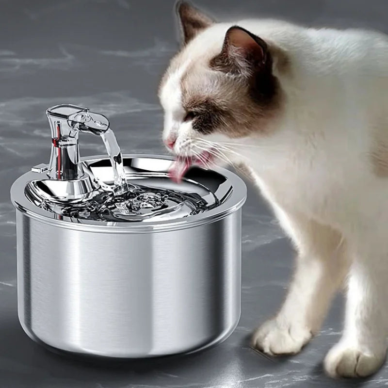 Automatic cat water fountain with optional sensor  and heater. 2L fully stainless steel pet water dispenser