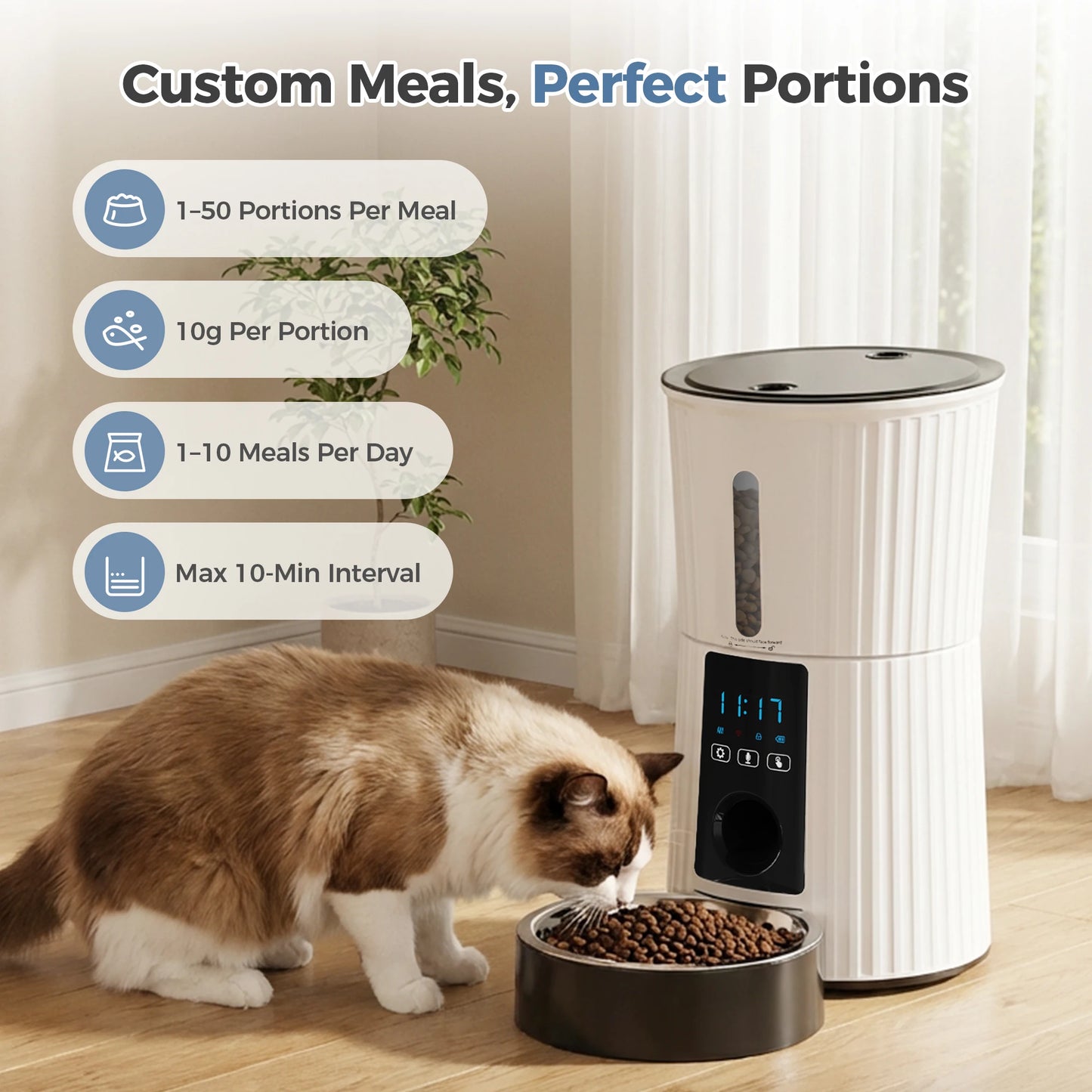 4L Automatic Cat Feeder WiFi Timed Cat Food Dispenser with APP Control Dual Power Supply Indoor Programmable Pet Feeder