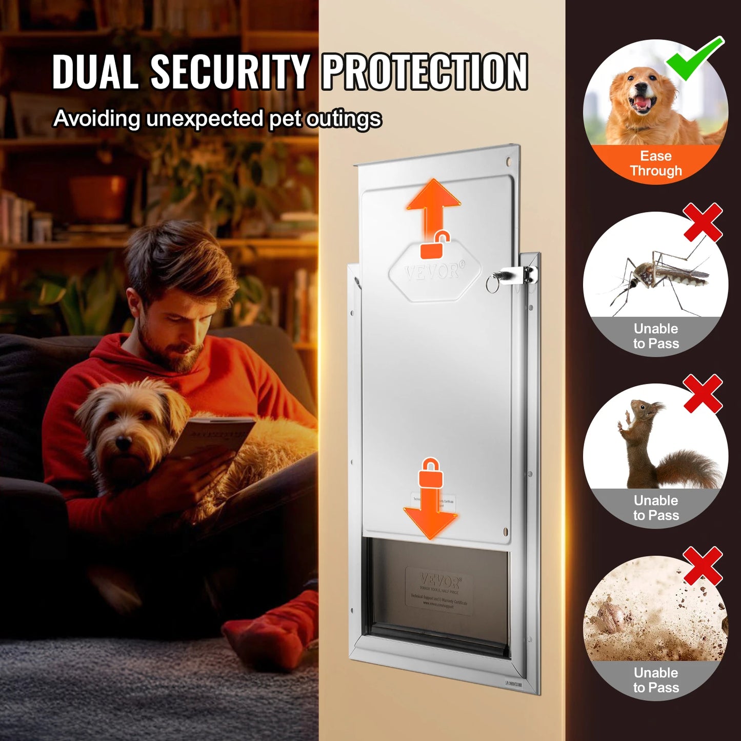 VEVOR Pet Door Aluminum Frame with Lock and Flap System Weatherproof Doggy Door Easy to Install in Interior or Exterior Doors