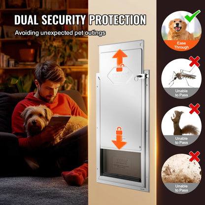VEVOR Pet Door Aluminum Frame with Lock and Flap System Weatherproof Doggy Door Easy to Install in Interior or Exterior Doors