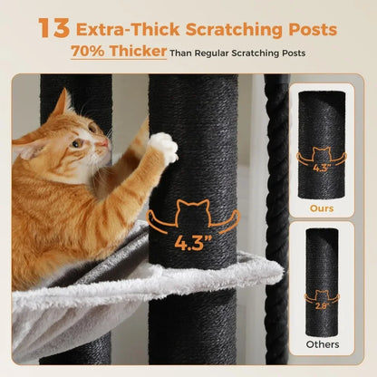 67" Large Cat Tree - Extra Tall Tower for Adult Cats with 13 Thick Scratching Posts & Multi-Level Condo