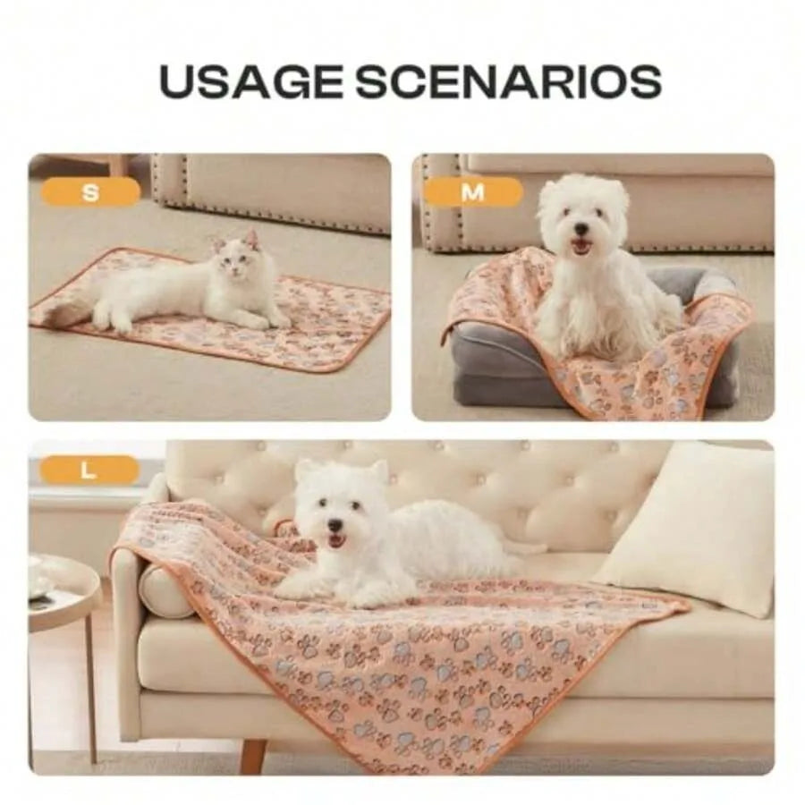 【New Arrival】Soft Flannel Pet Blanket, Paw Print Warm Throw for Dogs Cats, OEKO-TEX Certified Cozy Bed Cover