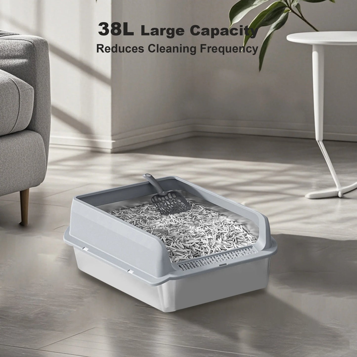 Stainless Steel Cat Litter Box, Litter Box With High Sided For Big Cats, Double Layer Litter Mat And Scoop Included