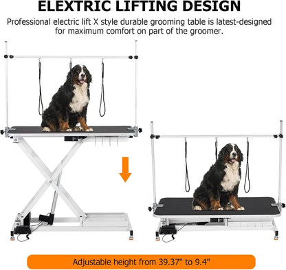 50Inch Electric Pet Grooming Table, (9"- 40") Height Adjustable X-Type Electric Lift Dog Grooming Table for Large Dogs,
