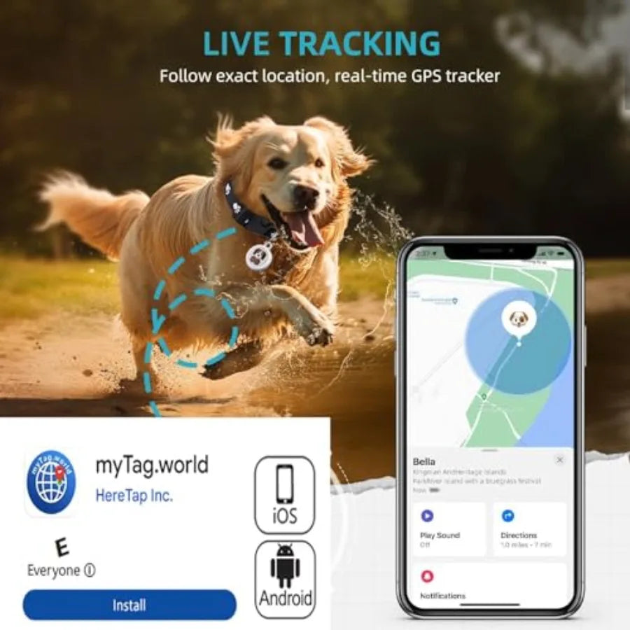 Dog Tracker-GPS Dog Collar-GPS Tracker for Dogs-Pet Tracker Dual-System Tracker Android and iOS Universal No Monthly Fee Waterp