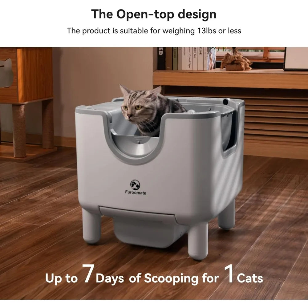 F6 Self-Cleaning Litter Box - Open-Top Automatic Cat Litter Box with Odor Control, Safety Features, and Easy Maintenance