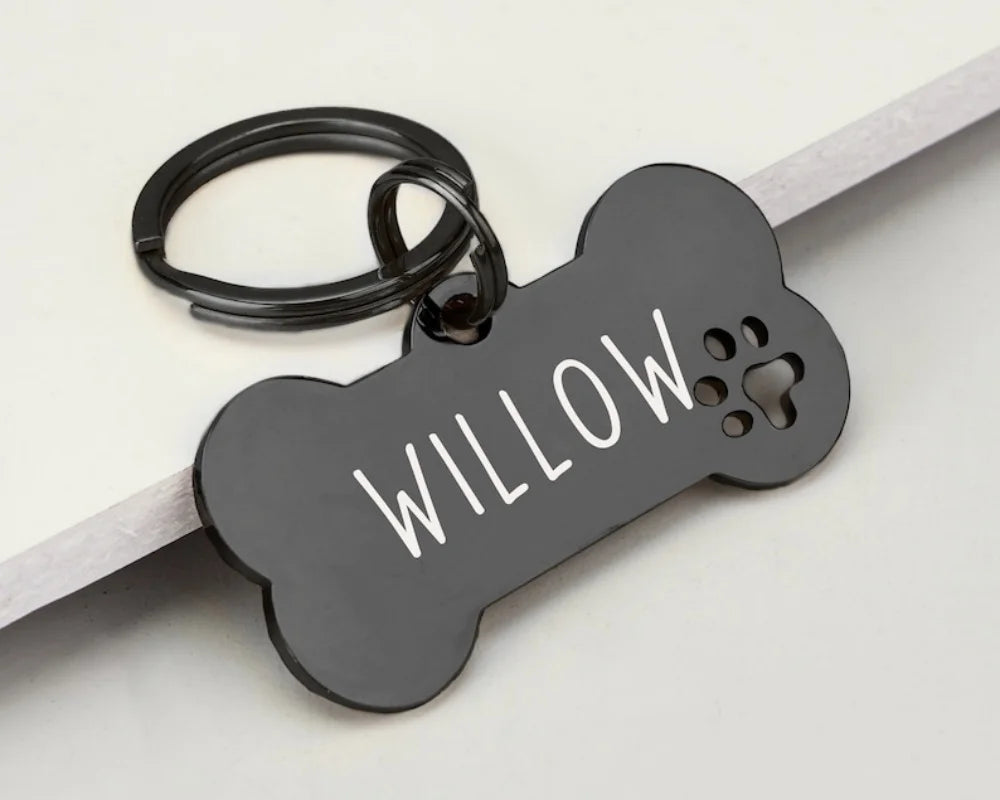 Bone Stainless Steel Dog ID Tag Custom Engraved with Name Personalized Logo Black Pet Memorial Gift Durable Collar Keepsake