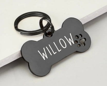 Bone Stainless Steel Dog ID Tag Custom Engraved with Name Personalized Logo Black Pet Memorial Gift Durable Collar Keepsake