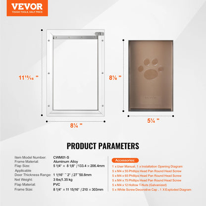 VEVOR Pet Door Aluminum Frame with Lock and Flap System Weatherproof Doggy Door Easy to Install in Interior or Exterior Doors