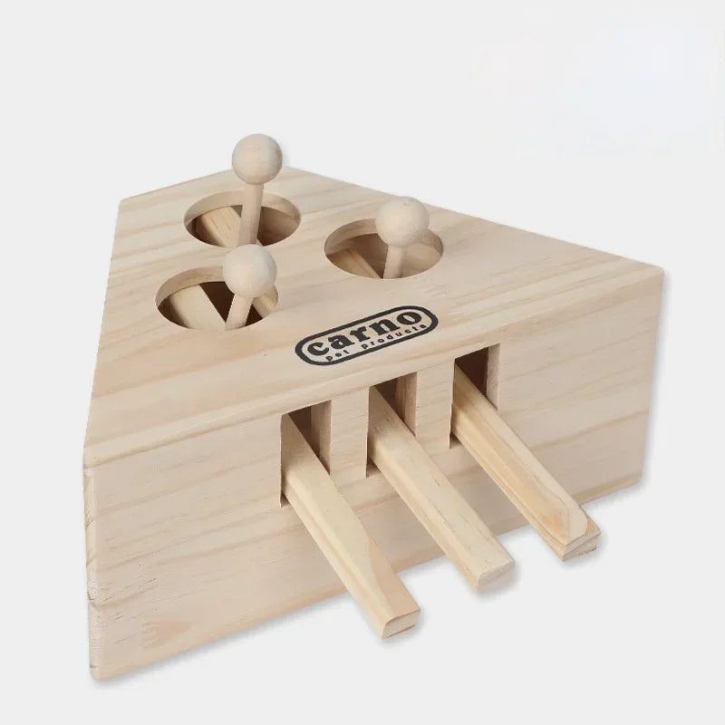 Cat Hunt Toy Chase Mouse Solid Wooden Interactive Maze Pet Hit Hamster with 3/5-holed Mouse Hole Catch Bite Catnip Funny Toy