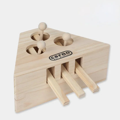 Cat Hunt Toy Chase Mouse Solid Wooden Interactive Maze Pet Hit Hamster with 3/5-holed Mouse Hole Catch Bite Catnip Funny Toy