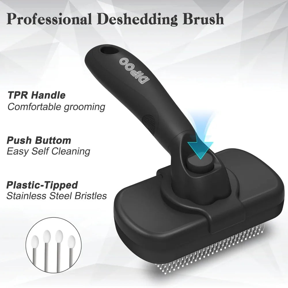 Self Cleaning Shedding Brush for Dogs Cats - Skin Friendly Deshedding Tool for Long Short Hair Pets, Black