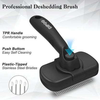 Self Cleaning Shedding Brush for Dogs Cats - Skin Friendly Deshedding Tool for Long Short Hair Pets, Black