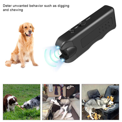 Ultrasonic Anti Barking Device Portable Dog Bark Suppressor Handheld Repeller Trainer with LED Light Battery Powered for Outdoor