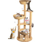 Modern Cats Tree Tower, Oak Wood Cat Tree for Large Cats with 3 Weaving Cat Nests, Multi-Level Cat Condo with 8 Scratching Posts