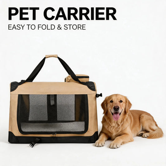 Easy Storage Foldable Soft Dog Crates Kennel 3 Door Soft Sided Travel Pet Car Carrier with Straps Mat for Dogs Cats Rabbits