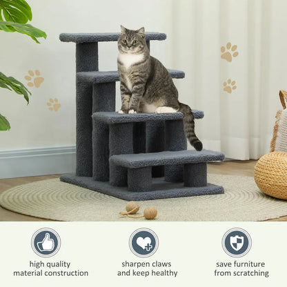 25" 4-Step Multi-Level Carpeted Cat Scratching Post Pet Stairs - Gray