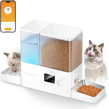 36Cups 8.5L WiFi Automatic Cat Feeder with Gravity Water Dispenser and Stainless Steel Bowls 2in1 Large Capacity 5L Food Dispen