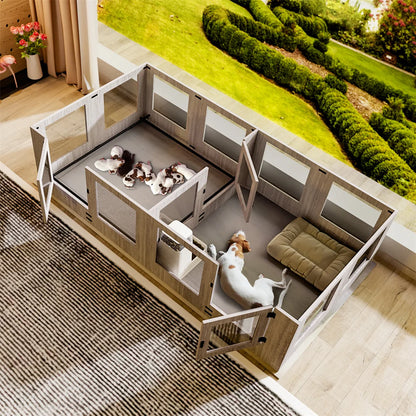 Tempered Glass Pet Whelping Box with Waterproof Fertility Pad Dog Playpen Exercise Cage for Puppies