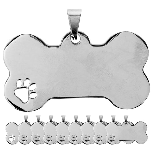 10 Pcs Stainless Steel Dog Tags Personalized Engraved Pet Id Tags Blank Dog Name Tags For Collars Harnesses Leads Bone Shape