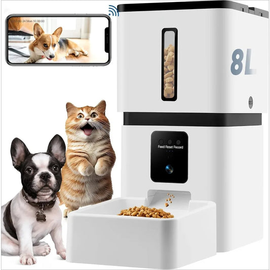 Automatic Feeder with Camera WiFi: 5G App Control Easy Setup Food Dispenser - HD 1080P Video Recording Timed Pet Feeder