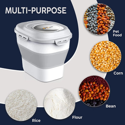 Dog Food Storage Container 30-35 lb, Airtight Collapsible Pet Food Bin with Wheels & Scoop, Stackable for Cat Food