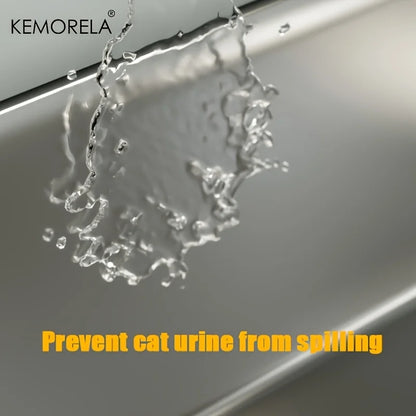 Stainless Steel Litter Box With Litter Mat And Litter Spade Lid High Side Suitable For Large Cats Closed Litter Tray With Spoon