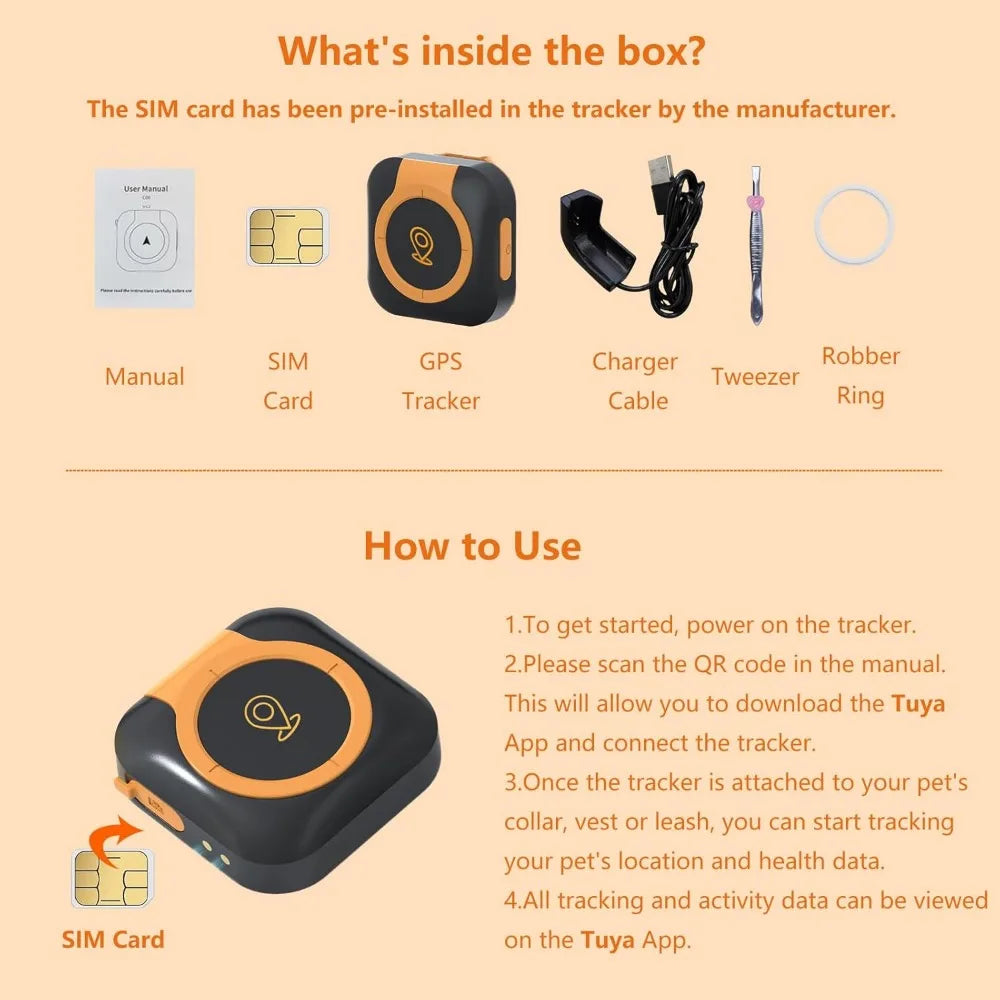 GPS Tracker Health Monitoring for Dogs, GPS Location & Smart Pet Activity Tracker, Works with Any Collar (Android and iOS Univer