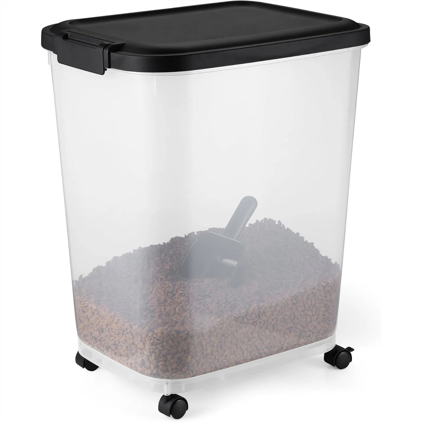 Pet Food Storage Container with Rolling Wheels, BPA-Free, Detachable Scoop, 50lbs Capacity for Dog or Cat Kibble
