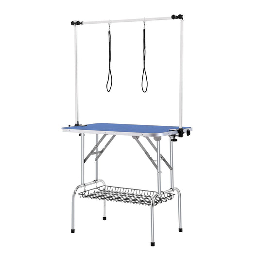 SucceBuy Pet Grooming Table Two Arms with Clamp Dog Grooming Station Foldable Stand for Medium Small Dogs with Grooming Loop