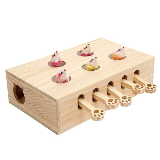 Mewoofun Cat Toys Interactive Whack-a-mole Solid Wood Toys for Indoor Cats Kitten Catch Mice Game