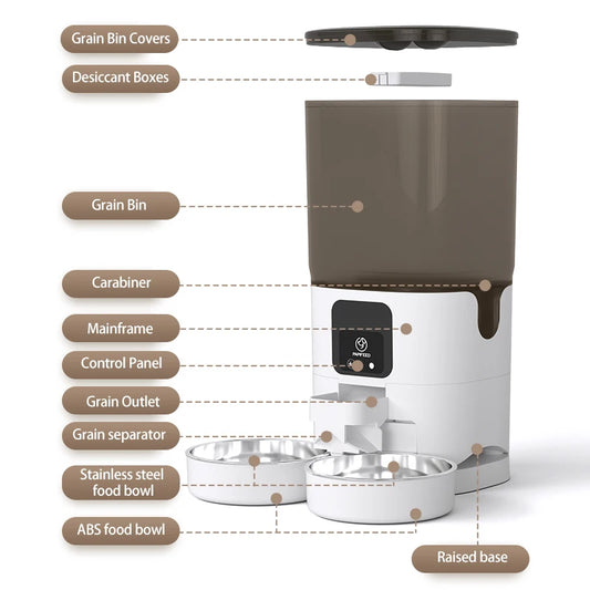 PAPIFEED double bowl smart automatic pet food dispenser 7L large capacity connect wifi timer dosing