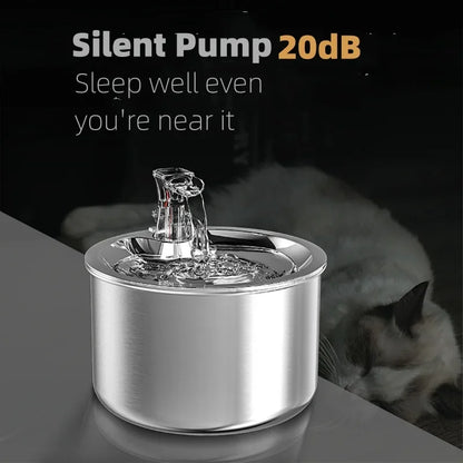 Automatic cat water fountain with optional sensor  and heater. 2L fully stainless steel pet water dispenser