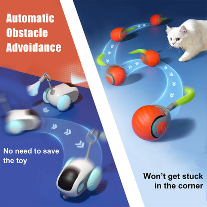 1pc Interactive Automatic Remote Control Cat Mice Car Toy and 1pc Smart Electric Moving Speedy Cat Ball Toy with Feather Tail